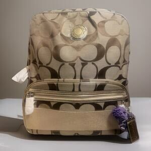 RARE Find NWT Coach F19451 Khaki Gold Signature SIS Backpack SV/Gold